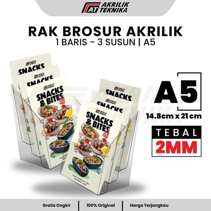 Rak Brosur Akrilik A5 3 Susun Tebal 2mm | Display Brosur Meja original