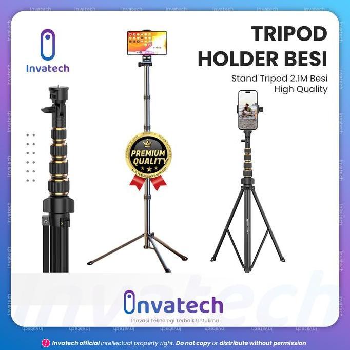 TERMURAH - Tripod 2,1 meter Besi Tripod Tongkat Selfie Ringlight HP Kamera Lengkap Tripod / Holder H