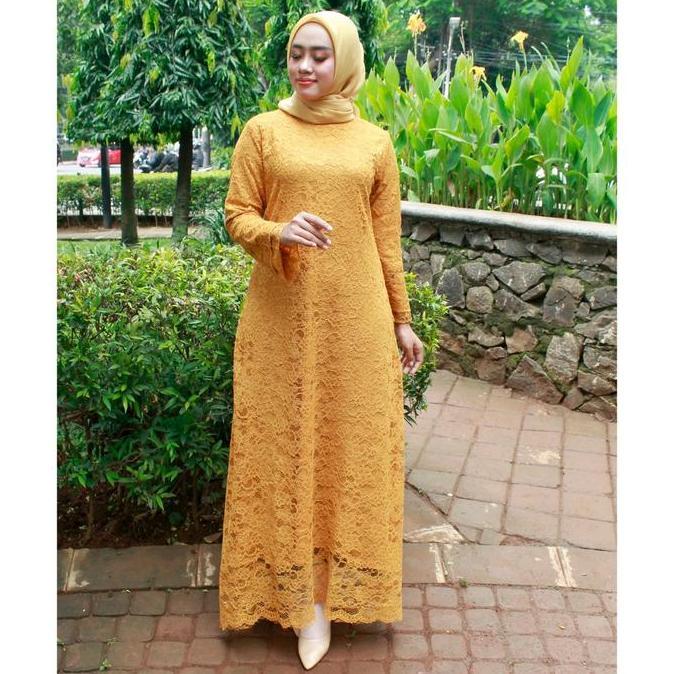 New Termurah Gamis Brukat Full Furing Warna Gold Gamis Gamis Termurah Fashion Wanita Gamis Kondangan