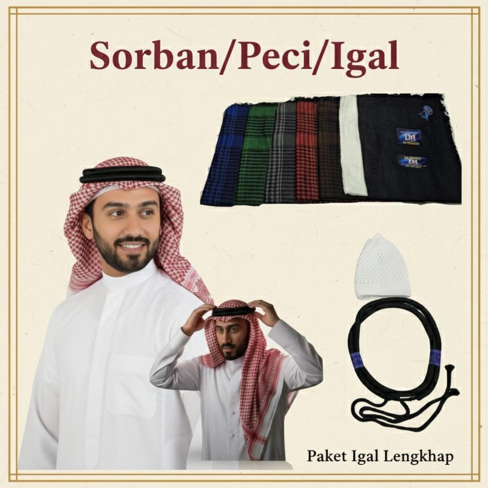 Promo Ramadhann Sorban Arab Igal Arab Sorban Arab Igal Tali Peci Putih Dewasa dan anak Perlengkapan 