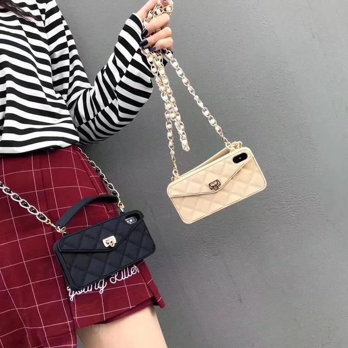 Dompet Case Tali Rantai Mutiara softcase Iphone 6 7 8 6+ 7+ 8+ Plus X