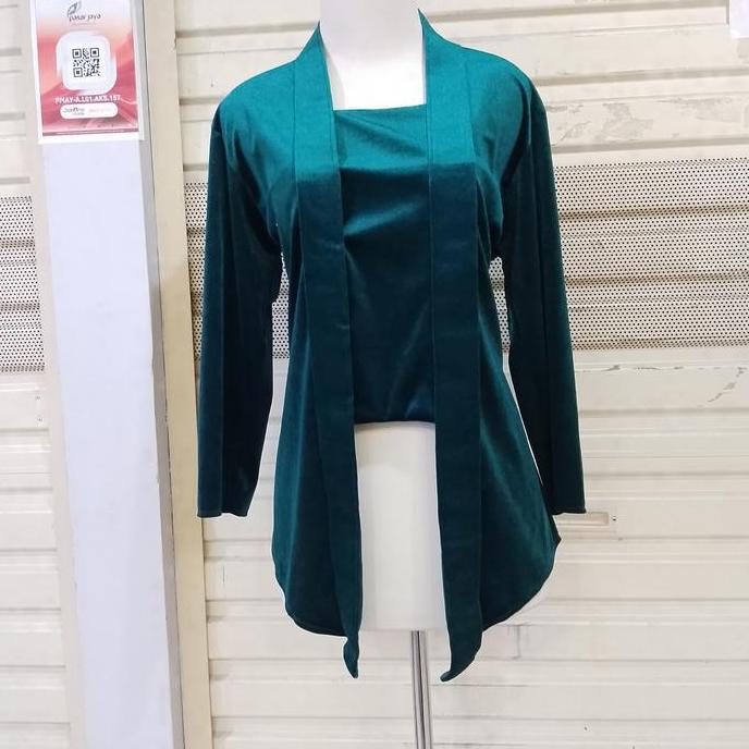 Kebaya Kutubaru Bludru Lengan Panjang Warna Hijau Botol NS