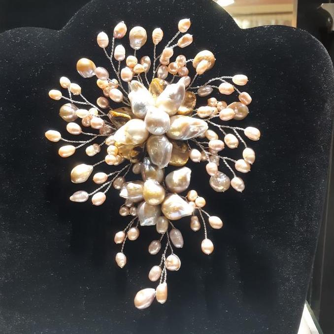 Bros mutiara barok cabang susun besar, bros kebaya mutiara barok besar LD
