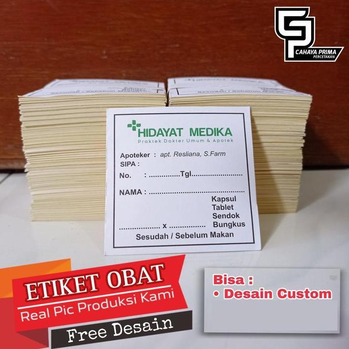Stiker label etiket obat custom full colour | 1 lembar dapat 24 label