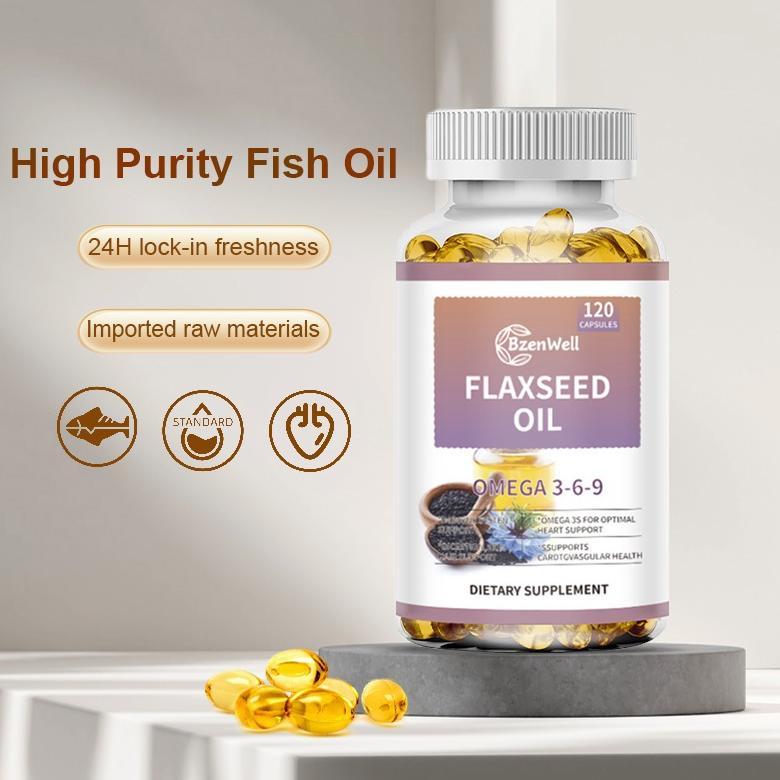BzenWell Organic Flaxseed Oil Capsule 1000mg Omega 3-6-9 Promotes Heart and Cardiovascular Health Su
