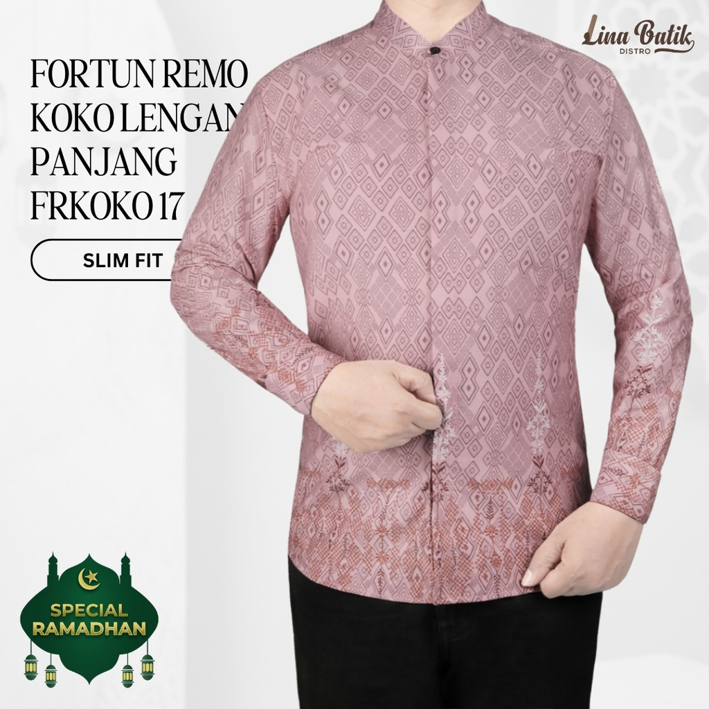 Lina Batik Distro - Baju Koko Pria Kemeja Koko Pria Muslim Lengan Panjang Slim Fit Premium Lapis Fur