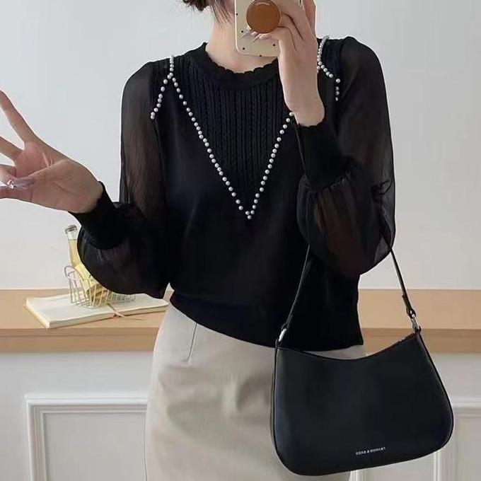 Berynette 0364 Rose Knit Blouse Import Baju Atasan Wanita Import Baju Mutiara Korean Style Knitwear 