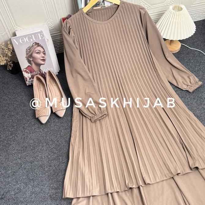 TUNIK PLISKET / ONESET PLISKET PAYUNG POLOS / SETROK SETELAN ROK ONESET MALAYSIA PLISKET / GAMIS PLI