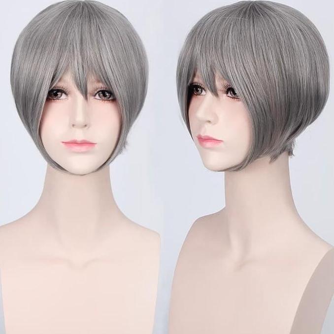 K047-3 wig base abu-abu ash gray pendek cowok cosplay rambut palsu