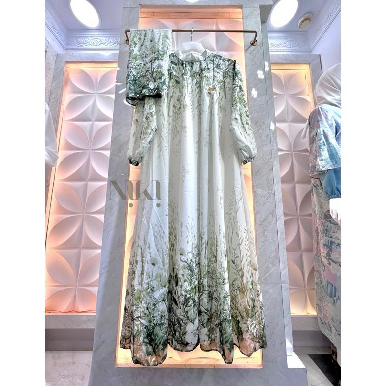 New Arrival Gamis Dress Motif Bunga Set Hijab | Gamis Set Jilbab | Gamis Set Hijab Terbaru