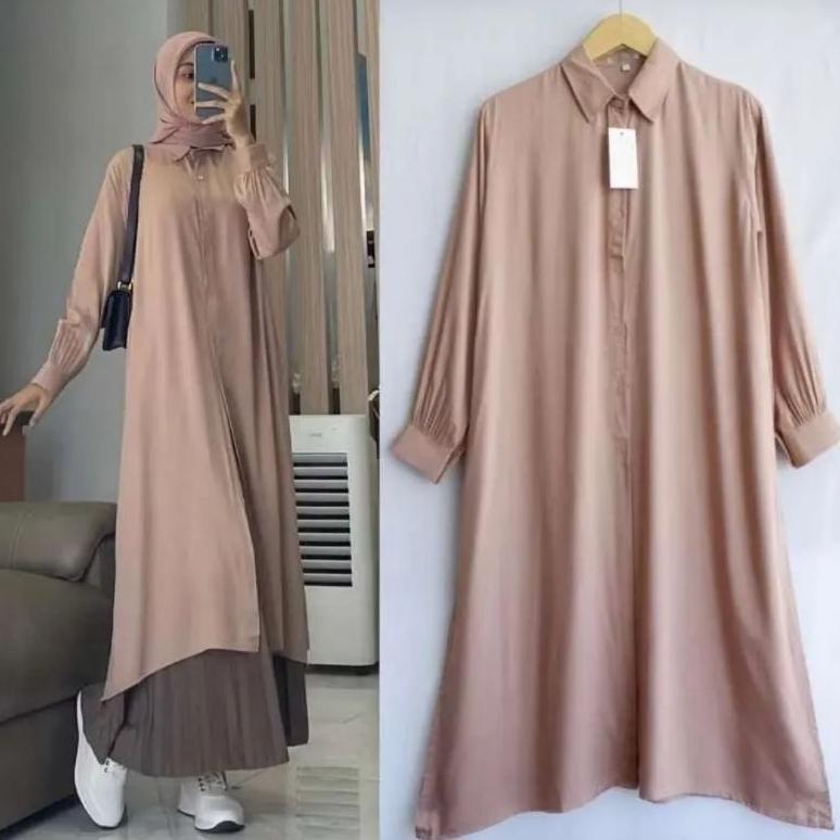 Favorit [ Rayon Twill ] Laura Long Tunik Rayon Twill Premium | Atasan Tunik Long Oversize Wanita