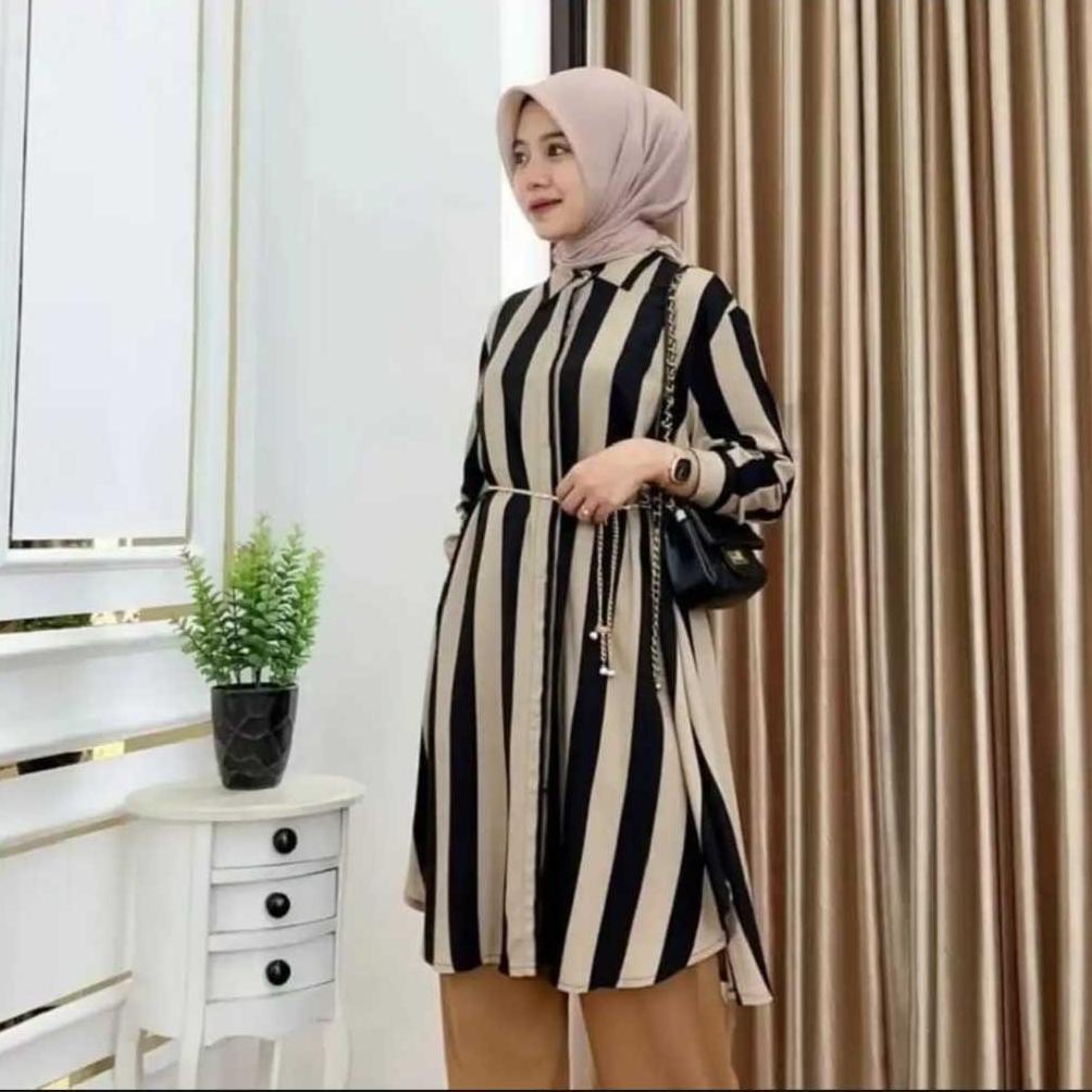 Premium Tunik Salur Jumbo Wanita Ld 125 Wanita Lengan Panjang Untuk Lebaran Terbaru 2025 Atasan Musl