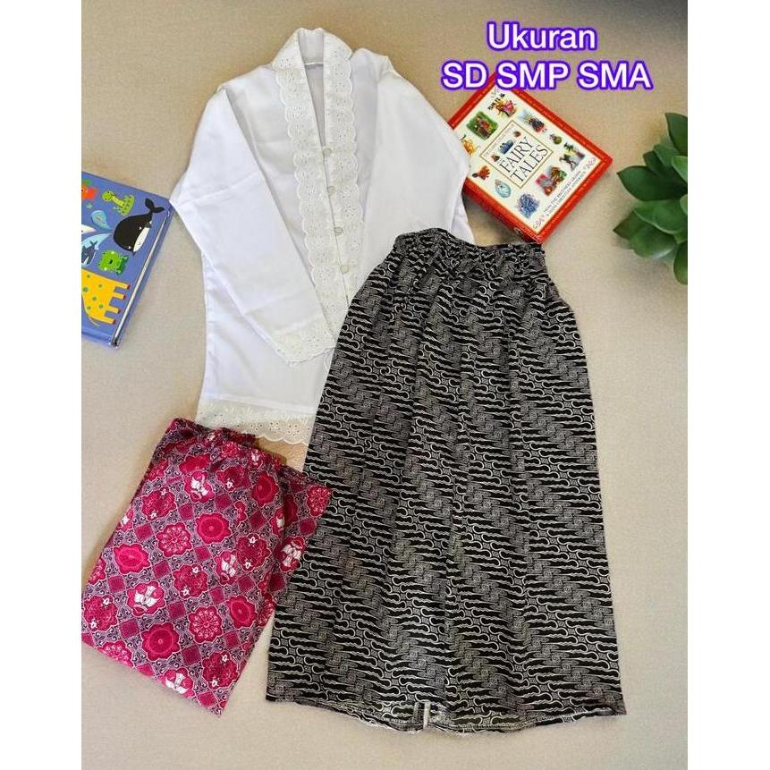 Kebaya Sekolah Anak SD SMP SMA Setelan Kebaya Anak Putih Merah Usia 4-18 Th Seragam Baju Kartini Keb