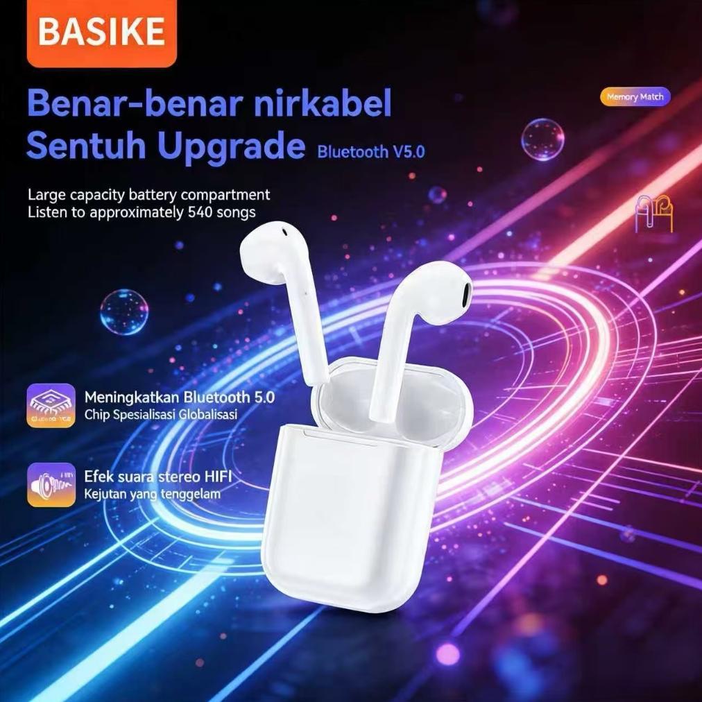 (HOT)BASIKE Headset Bluetooth TWS Wireless Earphone Earbuds Gaming Original WaterProof TW11 TW90 ter