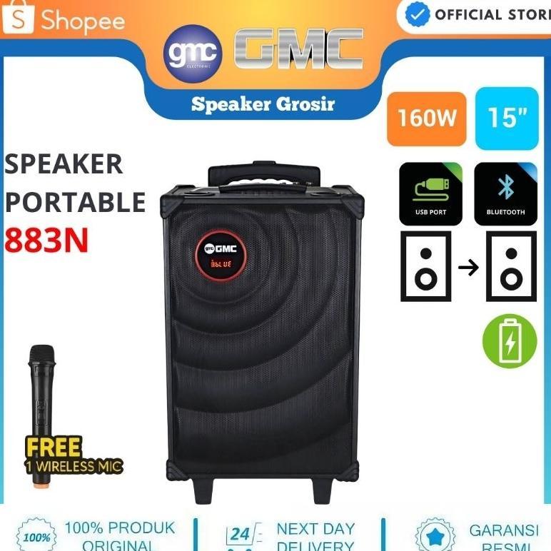 Speaker Gmc 883N Portable Speaker 15 inch Gratis 1 Mic Wirelles 883N BT terlaris
