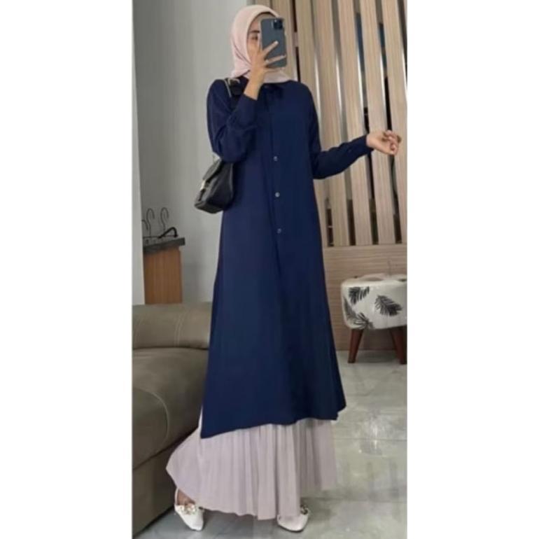 100% AMAN GAMIS TUNIK BIRU LENGAN PANJANG ALLSIZE STANDARD LD 110 ALLSIZE JUMBO LD 120 TERBARU