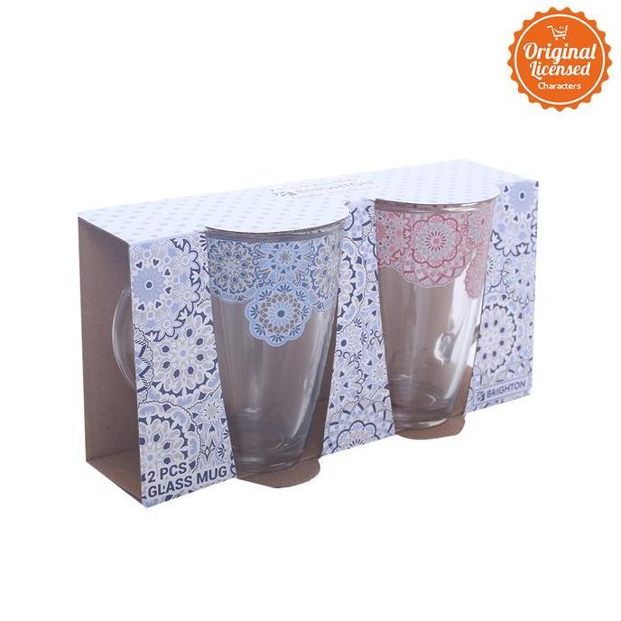Gelas Brighton Glass Mug Set 2 pcs Merah Biru