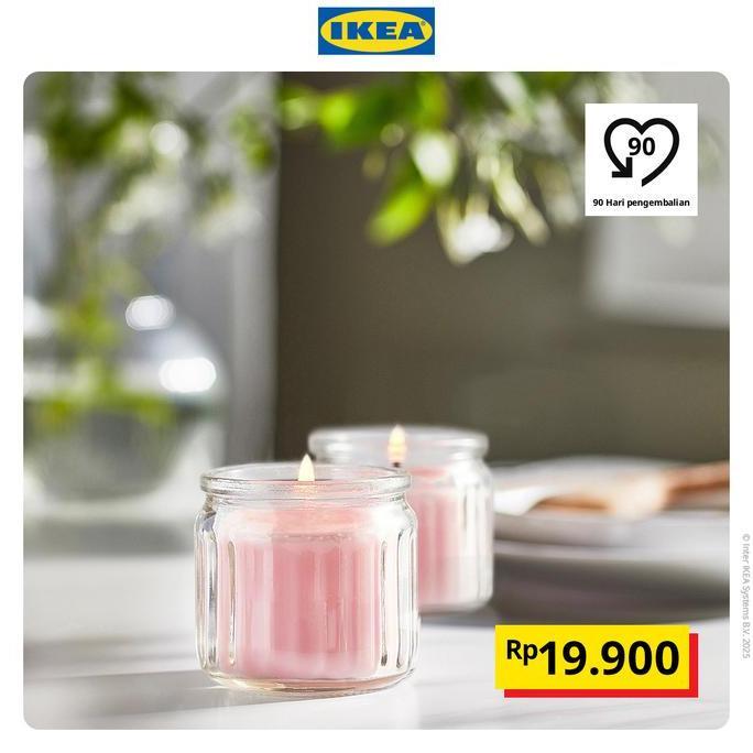 IKEA LUGNARE Lilin Beraroma Melati/Merah Muda Tahan 12 Jam
