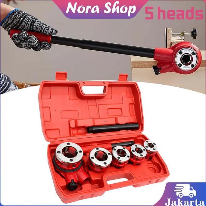 DZAPIRA Senai Pipa Manual 1 Set Alat Drat Pipa Besi Tipe 62 1/2" - 1 1/4 " Snei Pipa Ratchet Die Sto