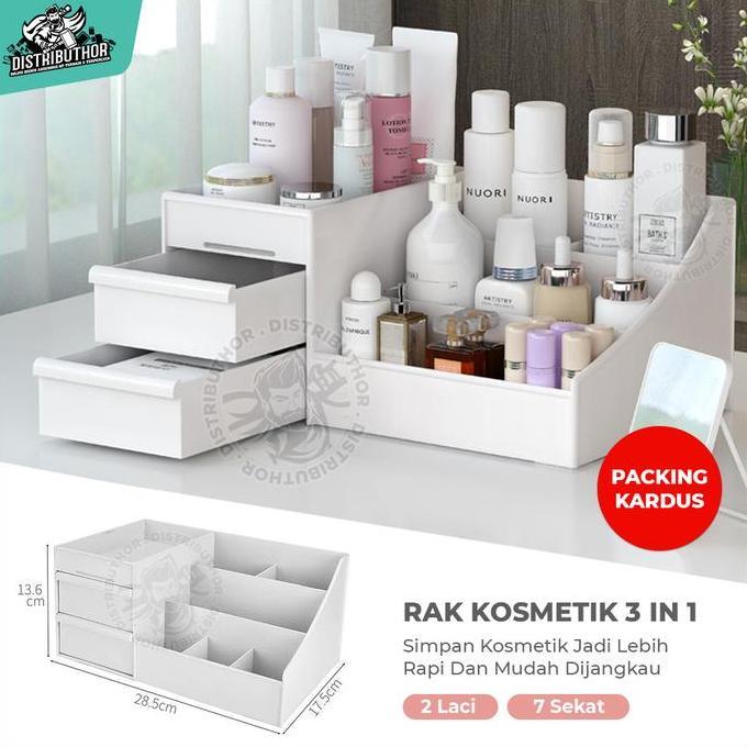 Rak Kosmetik 2 Laci Storage Box Kotak Penyimpanan Makeup Wadah Cosmetik Minimalis Akrilik tempat par