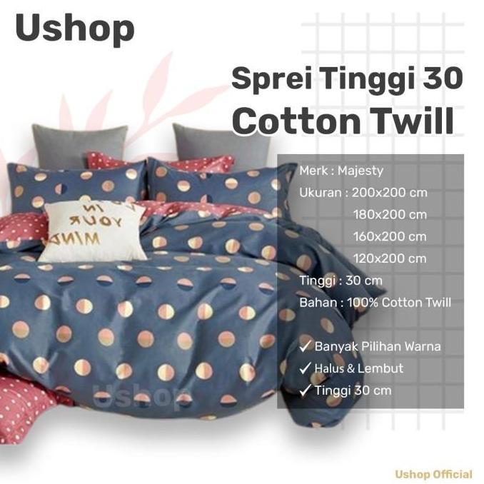 TERLARIS USHOP MAJESTY SPREI 180X200 TINGGI 30 CM KING SIZE KATUN TAIWAN MINIMALIS BAHAN HALUS LEMBU