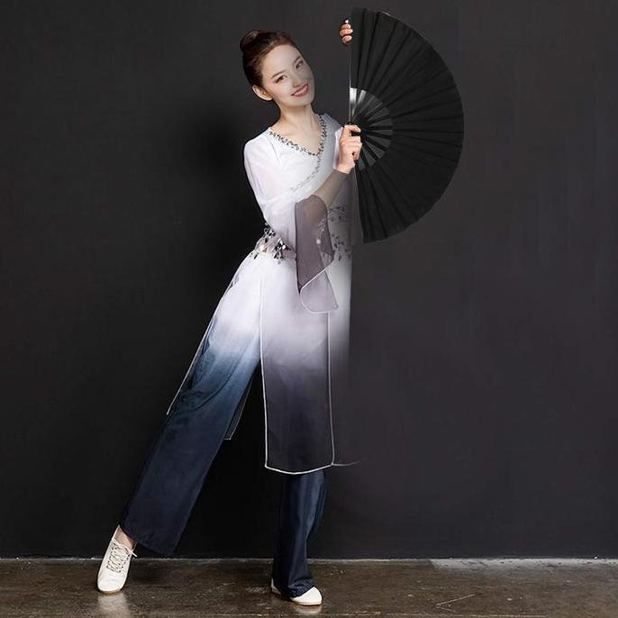 GUNEMANE Kipas Lipat Plastik Jumbo Kipas Tari Keprak Plastik Hitam / Putih