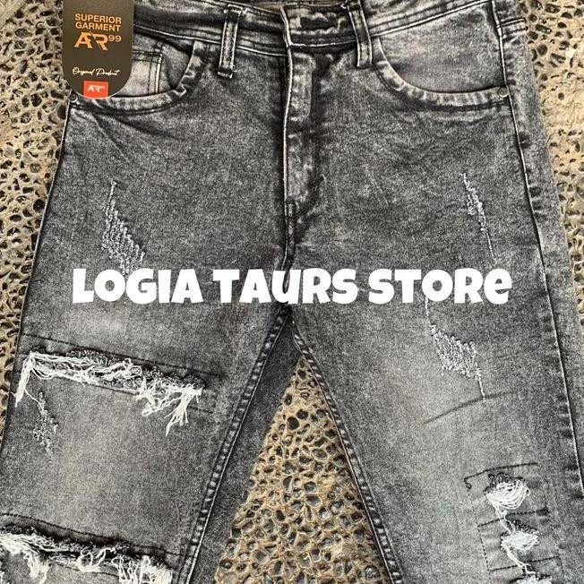 Jeans Sobek Pria Jeans Sobek Pria Snow Wash Cutting Slimfit Denim