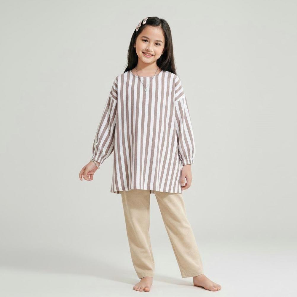 Official Hawa Set - Setelan Tunik Set Dress Motif Salur Striped Baju Anak Perempuan 1-10 Tahun