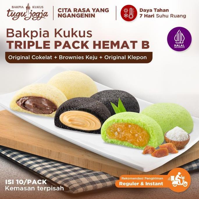 Bakpia Kukus Tugu Jogja Travel Pack, Paket Triple Pack B (Original Cokelat + Brownies Keju + Origina