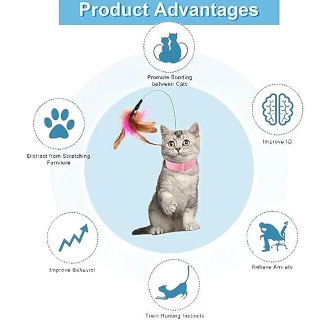 Ready Kalung Kucing Tongkat Bulu Mainan Kucing Dengan Lonceng Teaser Stick Cat Toy Kalung Mainan Bul