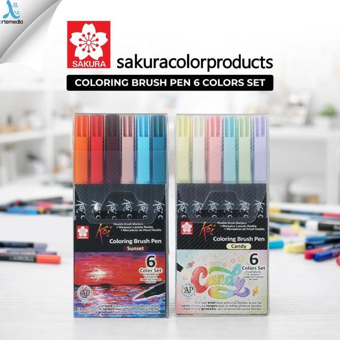 Sakura Koi Watercolor Brush Pen 6 Color Set | Coloring & Lettering Brush Pen | Brush Pen Set 6 Warna