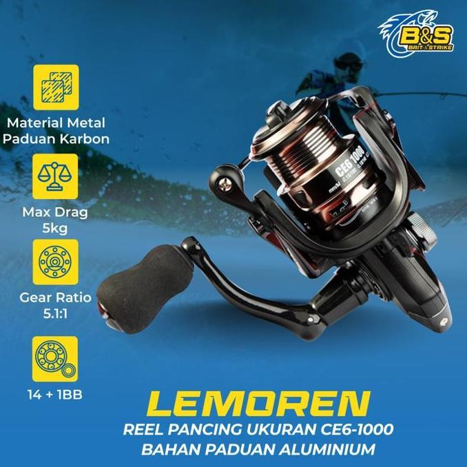 BEBAS ONGKIR - Reel LEMOREN pancing Ukuran CE6-1000 bahan paduan Alumunium putaran halus gear rasio 