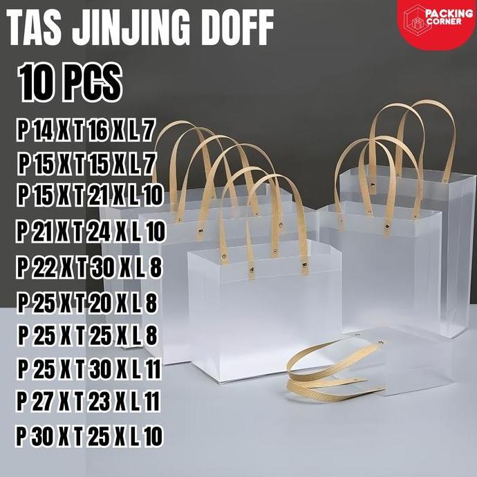 10 PCS Tas Hampers Mika Doff Transparan PP | Goodie Bag Tenteng Polos Doff TM