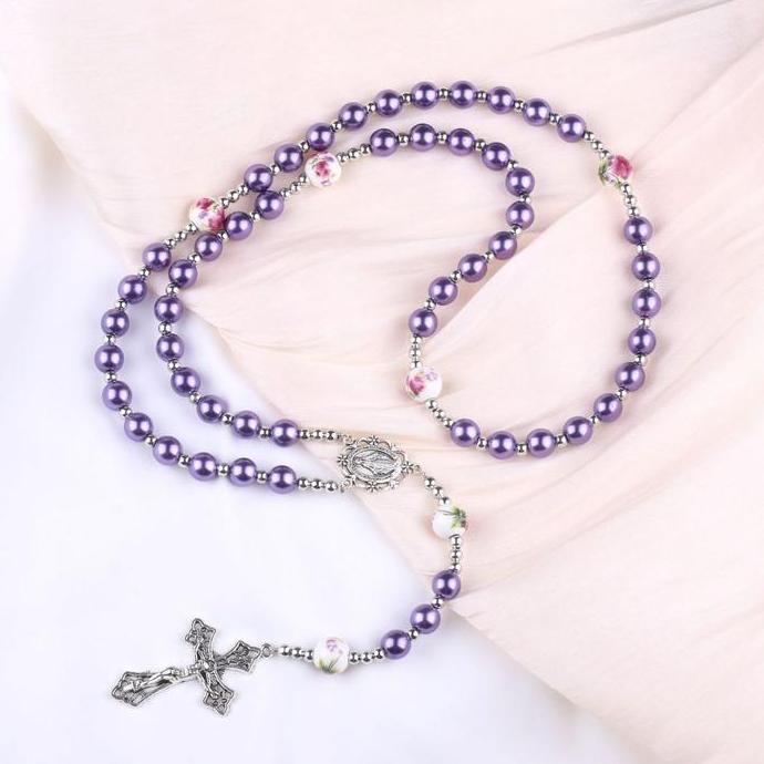 TERBARU KALUNG ROSARIO BLUE GLOSSY ROSARIO KALUNG KATOLIK MUTIARA SINTETIS 8MM / ROSARIO ASLI KONTAS