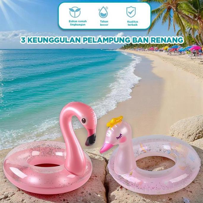 PELAMPUNG RENANG DUDUK MOTIF ANIMAL GLITTER FLAMINGO ANGSA UNICORN RAINBOW PONY PVC