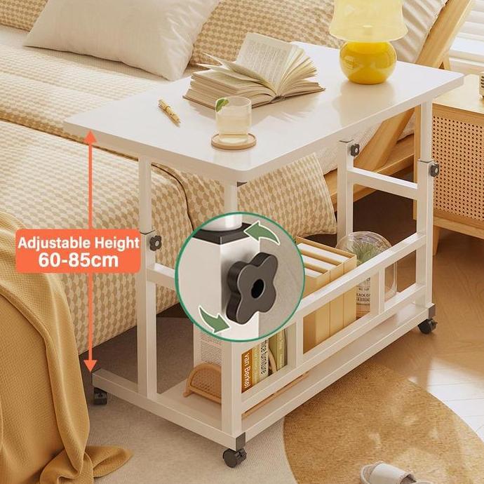 AZBOMO BM-Meja Laptop Lipat Adjustable dengan Roda Meja Laptop Roda Meja Kerja Adjustable Meja Belaj