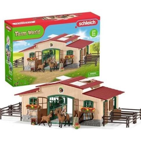 Schleich Farm World -96PC Horse Barn and Stable Playset-Riding Center with 2 Pony Toys,Rider Figurin