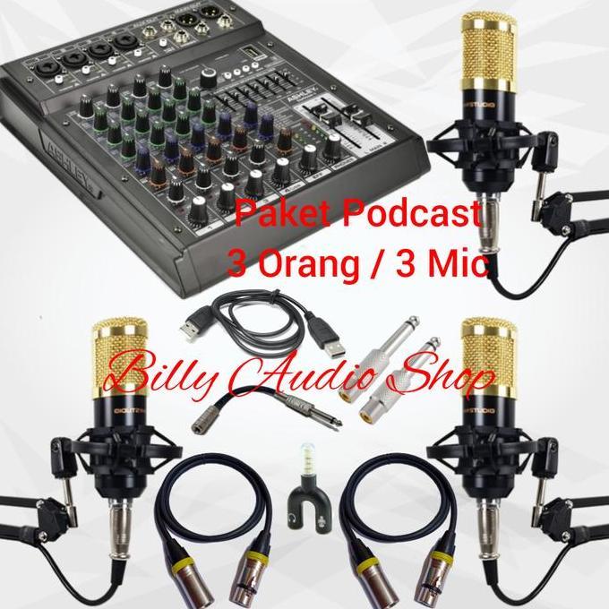 Paket Podcast 3 Orang / 3 Mic Mixer Ashley