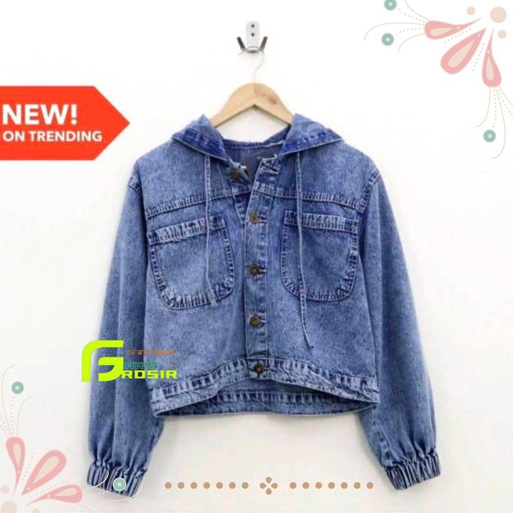 100% AMAN JAKET JEANS TALI BELAKANG CROP OVERSIZE WANITA JAKET DENIM TERBARU