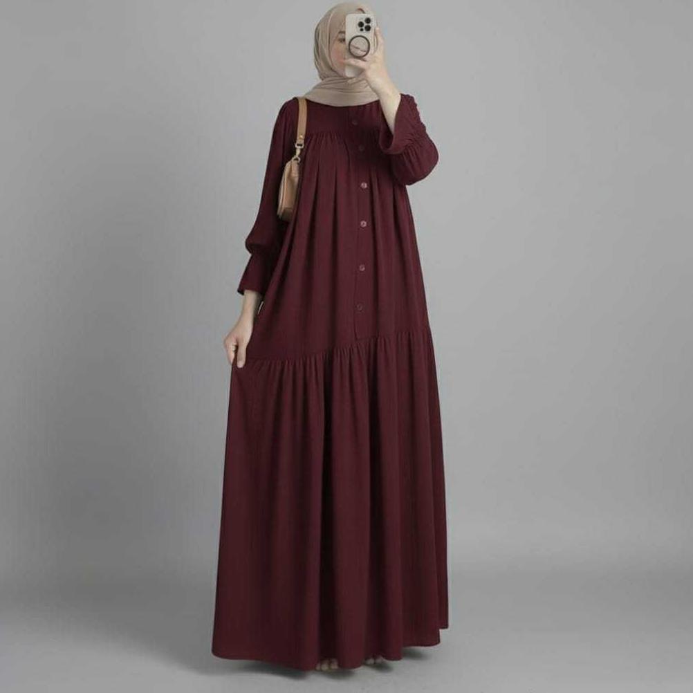 NEW Gamis Dress Rayon Twill Polos Gamis Dress Lebaran Bahan Rayon Twill Polos Lengan Balon Jumbo Bus