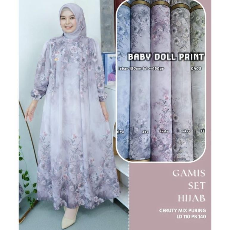PROMO GAMIS ONE SET HIJAB CERUTY BABY DOLL/GAMIS HIJAB TERBARU/GAMIS MUSLIMAH ONE SET HIJAB