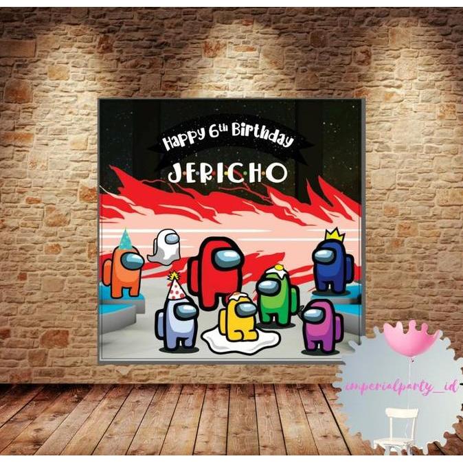 Ready  Custom Backdrop Banner Spanduk Happy Birthday Among Us Impostor Sus