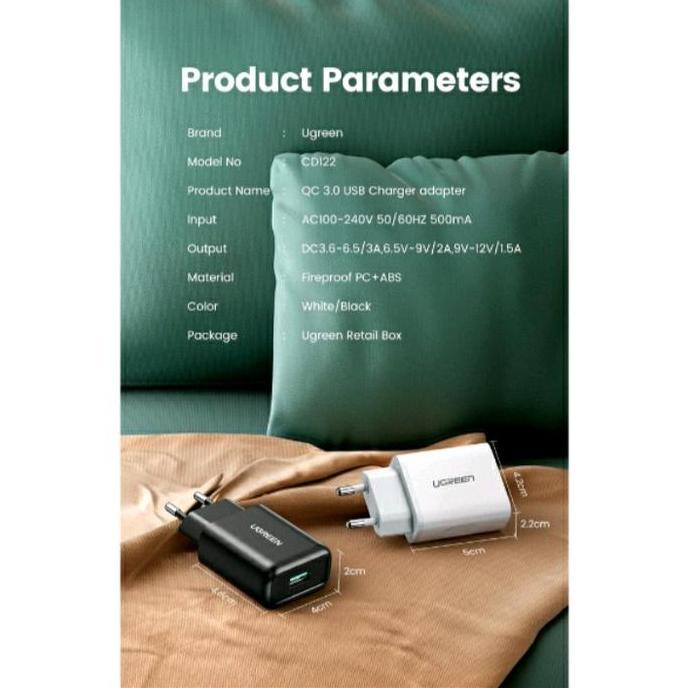 Charger iPhone UGREEN 18 Watt / 18W Kabel MFI untuk Cable iP 14 13 12 11 XR XS X 9 8 7+ Ipad Adaptor