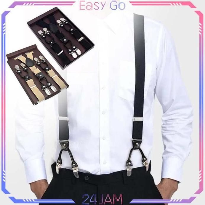 Suspender Hitam Pria Suspender Pria Dewasa Suspender Jepit 6 Universal Suspender Pria Set murah