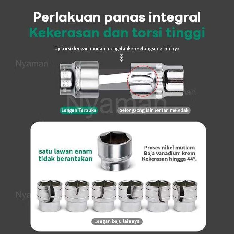 Grade Ori [ Cod ]Set Kunci Sok Kunci Shock 46 Pcs Mobil Motor Lengkap Socket Tool Kit Set Pas Ring M