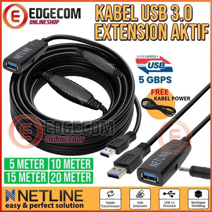 TERBARU - Kabel USB 3.0 Extension Aktif 15 Meter + USB Power NETLINE