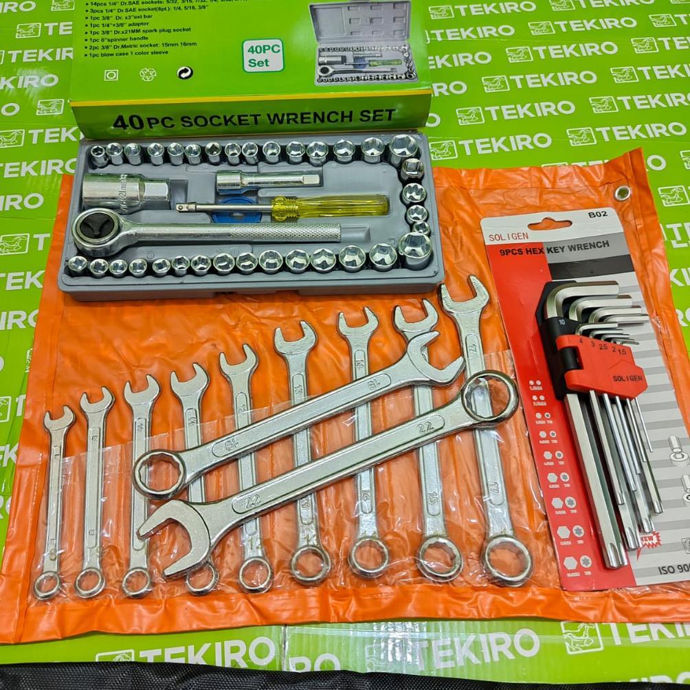 Limited Paket Hemat Kunci 1 Set Lengkap Kunci Shock Set Toolkit 40Pc + Kunci Ring Pas Set + Kunci L 