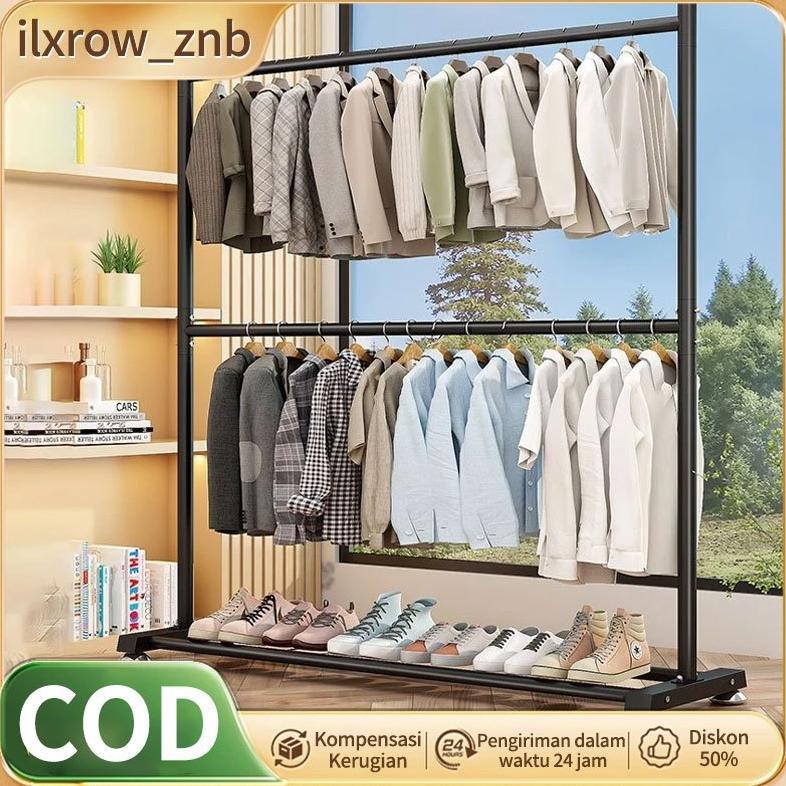 Disc Sus 304 Rak Gantungan Baju 2 Susun/Gantungan Baju Berdiri Rak Baju Gantung