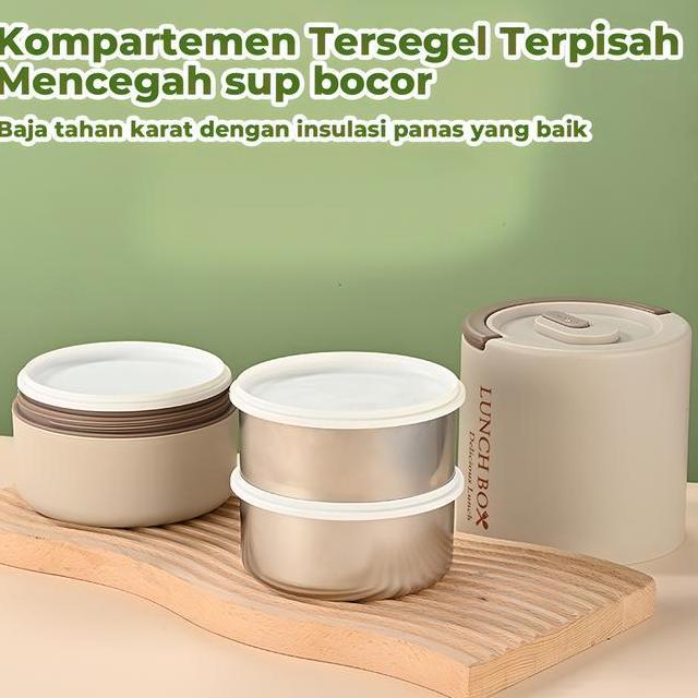 Heefn Lunch Box Stainless 3 Susun Anti Tumpah Tahan Panas
