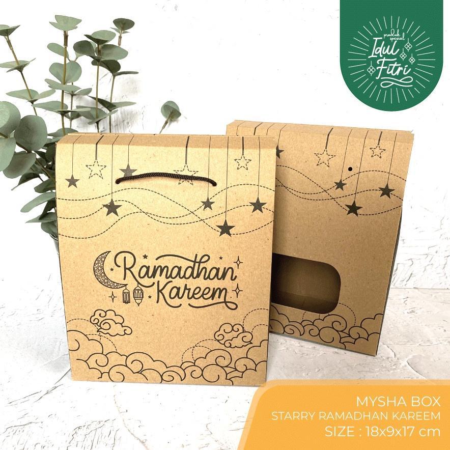 ( 10PCS ) GABLE BOX KRAFT MOTIF RAMADHAN KAREEM DUS PARCEL KUE KERING LEBARAN ISI 2 TOPLES JAR 800ML